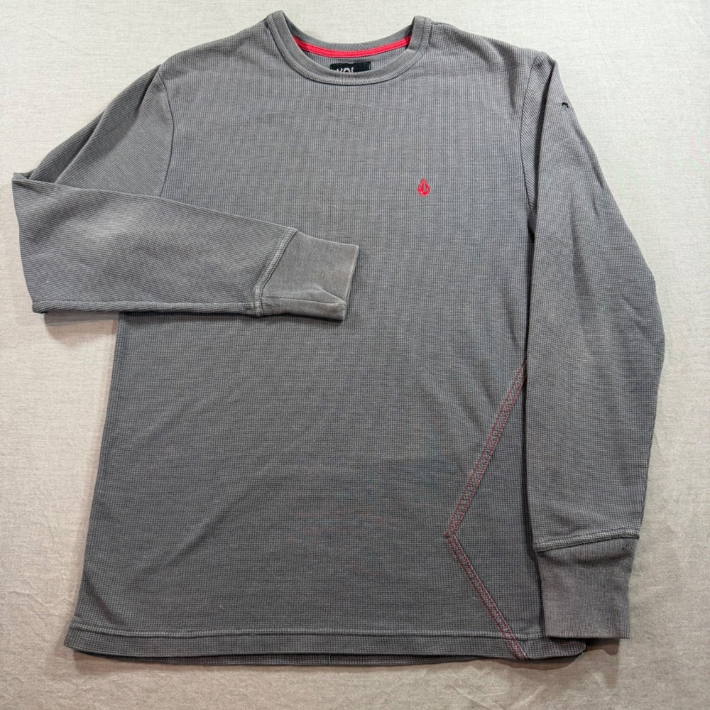 Volcom Thermal Shirt Mens Medium Gray Fair Waffle‎ Knit Contrast Stitching